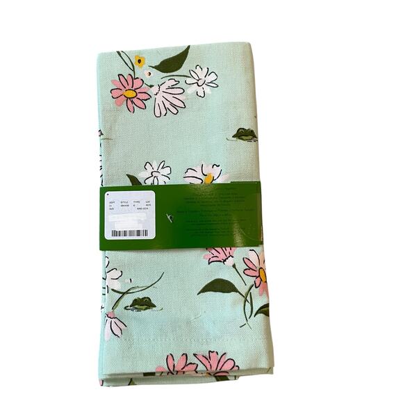 NEW Kate Spade Spring Floral Cotton Cloth Napkins Mint Green & Pink Set of 4 - Picture 5 of 10
